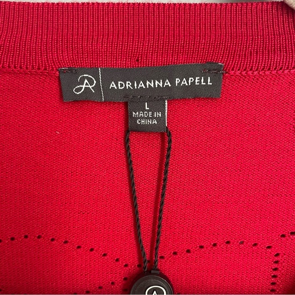 NWT Adrianna Papell Women's Haute Red Crewneck Sweater Rhinestone Bows Large - Picture 2 of 12